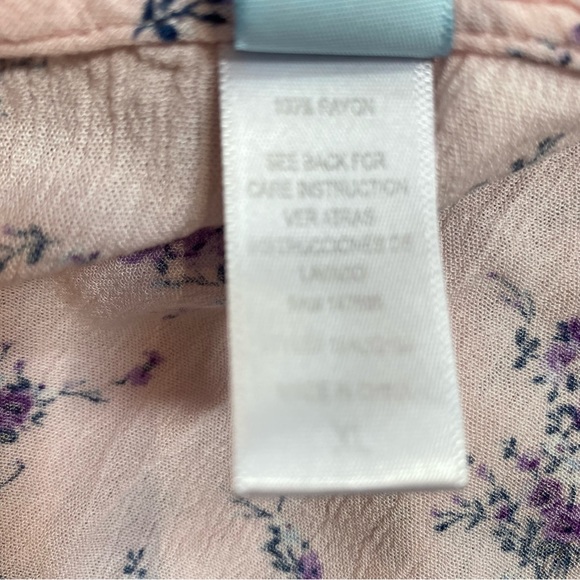 Pink Purple Soft Rayon Floral Print Short sleeve button down top ties waist XL - Picture 6 of 8